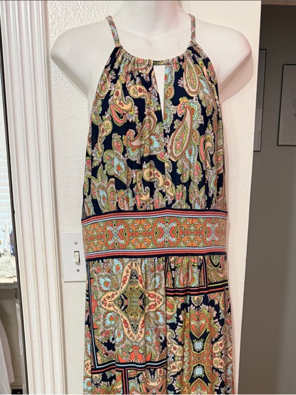 London Times Paisley Maxi Dress in Navy & Multicolor